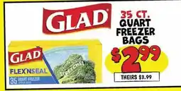 Ollie's GLAD QUART FREEZER BAGS offer