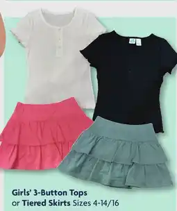 Family Dollar Girls' 3-Button Tops or Tiered Skirts offer
