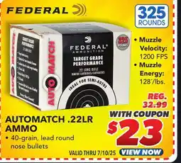 Big 5 Federal AutoMatch .22LR Ammo 325 Rounds offer
