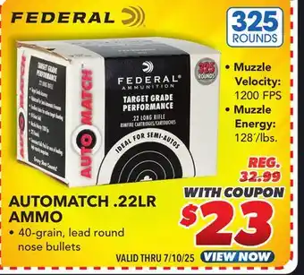 Big 5 Federal AutoMatch .22LR Ammo 325 Rounds offer