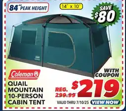 Big 5 Coleman Quail Mountain 10-Person Cabin Tent offer