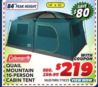 Big 5 Coleman Quail Mountain 10-Person Cabin Tent offer