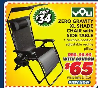 Big 5 Yoli Zero Gravity XL Shade Chair with Side Table offer
