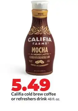 Hy-Vee Califia cold brew coffee or refreshers drink offer
