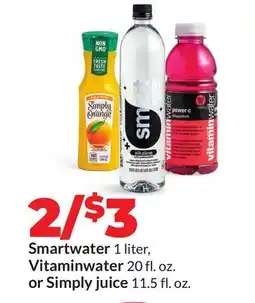 Hy-Vee Smartwater 1 liter, Vitaminwater 20 fl. oz. or Simply juice 11.5 fl. oz offer