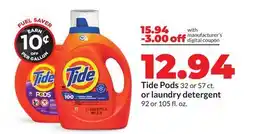 Hy-Vee Tide Pods 32 or 57 ct. or laundry detergent 92 or 105 fl. oz offer