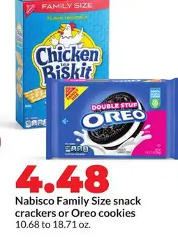 Hy-Vee Nabisco Family Size snack crackers or Oreo cookies offer