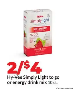 Hy-Vee Hy-Vee Simply Light to go or energy drink mix offer