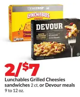 Hy-Vee Lunchables Grilled Cheesies sandwiches 2 ct. or Devour meals offer
