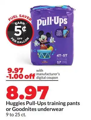 Hy-Vee Huggies Pull-Ups training pants or Goodnites underwear offer