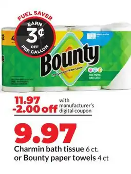 Hy-Vee Charmin bath tissue 6 ct. or Bounty paper towels 4 ct offer