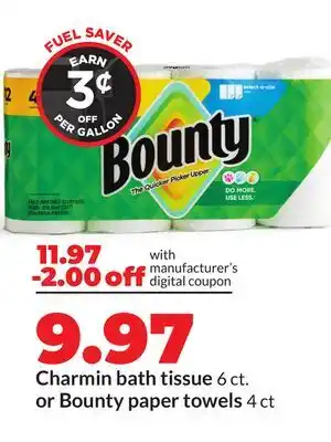 Hy-Vee Charmin bath tissue 6 ct. or Bounty paper towels 4 ct offer
