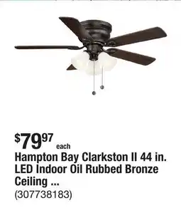 The Home Depot Hampton Bay Clarkston II 44 in. LED Indoor Oil Rubbed Bronze Ceiling Fan with Light Kit offer