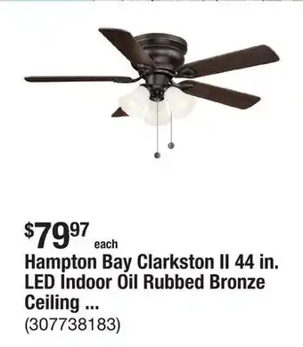 The Home Depot Hampton Bay Clarkston II 44 in. LED Indoor Oil Rubbed Bronze Ceiling Fan with Light Kit offer