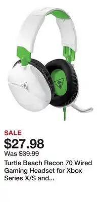 Game Stop Turtle Beach Recon 70 Wired Gaming Headset for Xbox Series X/S and Xbox One offer