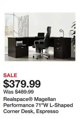 Office Depot Realspace Magellan Performance 71W L-Shaped Corner Desk, Espresso offer