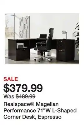 Office Depot Realspace Magellan Performance 71W L-Shaped Corner Desk, Espresso offer