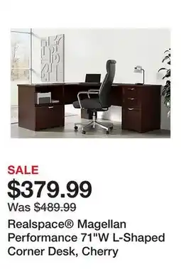 Office Depot Realspace Magellan Performance 71W L-Shaped Corner Desk, Cherry offer