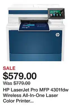 Office Depot HP LaserJet Pro MFP 4301fdw Wireless All-In-One Laser Color Printer (4RA82F) offer