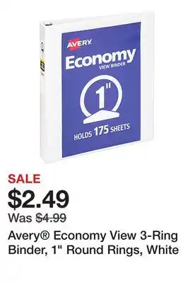Office Depot Avery Economy View 3-Ring Binder, 1 Round Rings, White offer