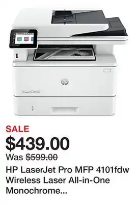 Office Depot HP LaserJet Pro MFP 4101fdw Wireless Laser All-in-One Monochrome Printer offer