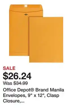 Office Depot Office Depot Brand Manila Envelopes, 9 x 12, Clasp Closure, Brown Kraft, Box Of 100 offer
