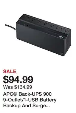 Office Depot APC Back-UPS 900 9-Outlet/1-USB Battery Backup And Surge Protector, BVN900M1, Black offer