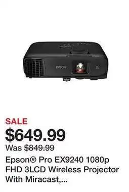 Office Depot Epson Pro EX9240 1080p FHD 3LCD Wireless Projector With Miracast, V11H978020 offer