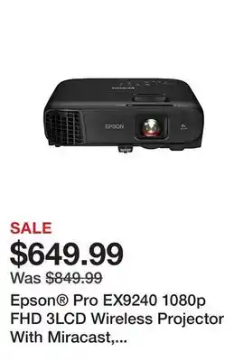 Office Depot Epson Pro EX9240 1080p FHD 3LCD Wireless Projector With Miracast, V11H978020 offer