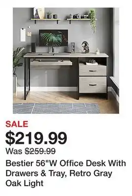 Office Depot Bestier 56W Office Desk With Drawers & Tray, Retro Gray Oak Light offer