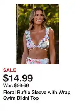 Belk Floral Ruffle Sleeve with Wrap Swim Bikini Top offer