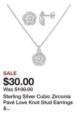 Belk Sterling Silver Cubic Zirconia Pavé Love Knot Stud Earrings & Pendant Necklace Set offer