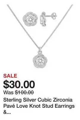 Belk Sterling Silver Cubic Zirconia Pavé Love Knot Stud Earrings & Pendant Necklace Set offer