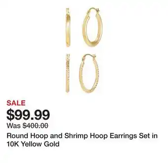 Belk Round Hoop and Shrimp Hoop Earrings Set in 10K Yellow Gold offer
