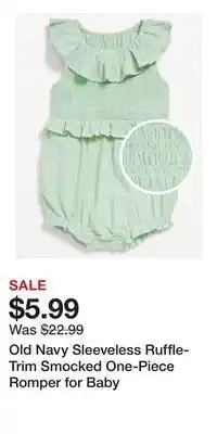 Old Navy Old Navy Sleeveless Ruffle-Trim Smocked One-Piece Romper for Baby offer