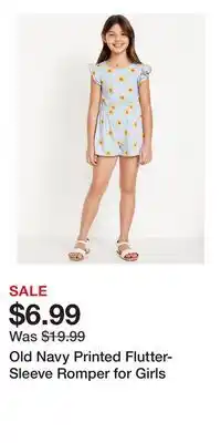 Old Navy Old Navy Printed Flutter-Sleeve Romper for Girls offer