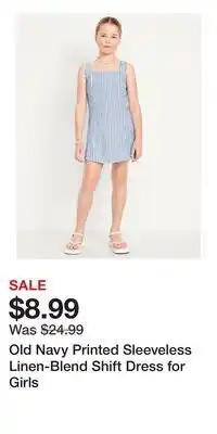 Old Navy Old Navy Printed Sleeveless Linen-Blend Shift Dress for Girls offer