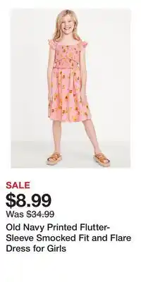 Old Navy Old Navy Printed Flutter-Sleeve Smocked Fit and Flare Dress for Girls offer