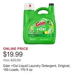 Costco Gain +Oxi Liquid Laundry Detergent, Original, 159 Loads, 170 fl oz offer