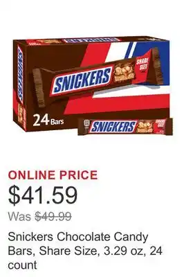 Costco Snickers Chocolate Candy Bars, Share Size, 3.29 oz, 24 count offer