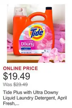 Costco Tide Plus with Ultra Downy Liquid Laundry Detergent, April Fresh, 100 Loads, 128 fl oz offer