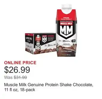 Costco Muscle Milk Genuine Protein Shake Chocolate, 11 fl oz, 18-pack offer