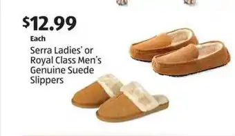 Aldi Serra Ladies' Or Royal Class Men's Genuine Suede Slippers offer