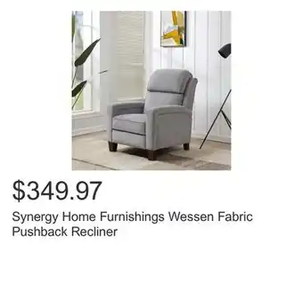 Costco Synergy Home Furnishings Wessen Fabric Pushback Recliner offer