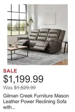 Costco Gilman Creek Furniture Mason Leather Power Reclining Sofa with Power Headrests offer