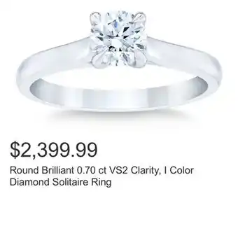 Costco Round Brilliant 0.70 ct VS2 Clarity, I Color Diamond Solitaire Ring offer
