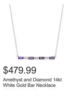 Costco Amethyst and Diamond 14kt White Gold Bar Necklace offer