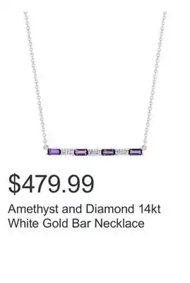 Costco Amethyst and Diamond 14kt White Gold Bar Necklace offer