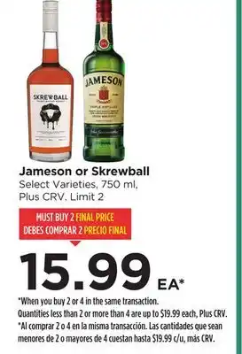 Food 4 Less Jameson or Skrewball offer