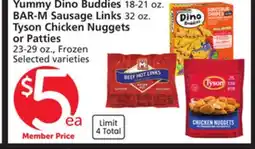 Albertsons Yummy Dino Buddies 18-21 oz. BAR-M Sausage Links 32 oz. Tyson Chicken Nuggets or Patties 23-29 oz offer